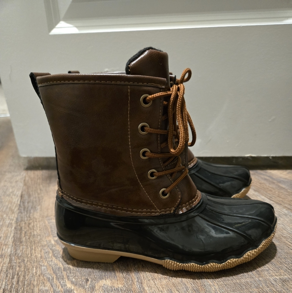 Brown and Black Duck Boots Girls